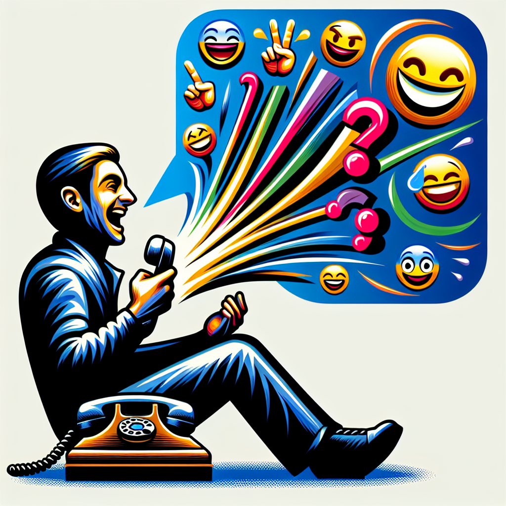 A vibrant cartoon depiction of a cheerful person leaving a voicemail with animated speech bubbles filled with funny phrases.