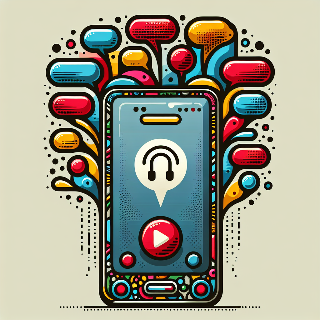 A fun and quirky illustration of a smartphone displaying a funny voicemail message, surrounded by vibrant speech bubbles.