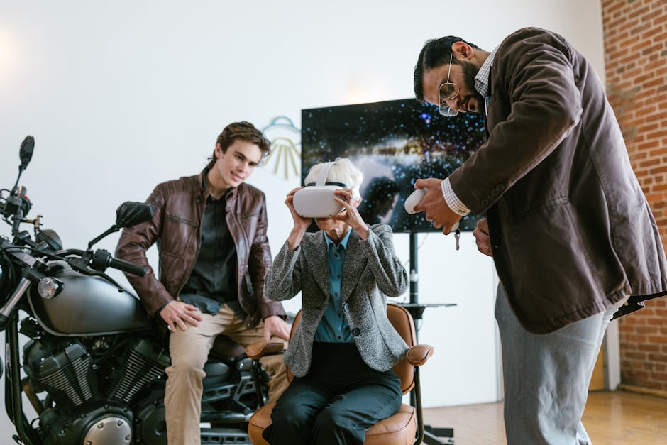A dynamic office scene showing a diverse team collaborating over digital gadgets, symbolizing modern communication solutions.
