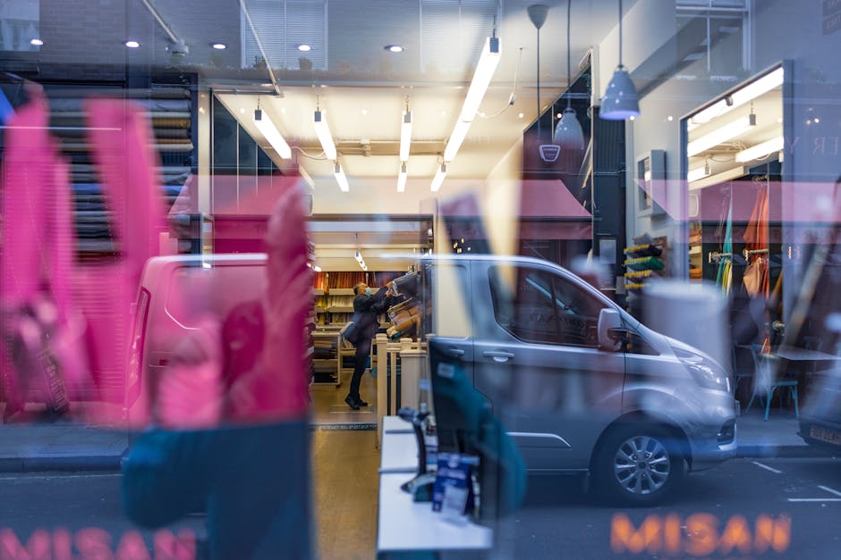 A vibrant scene illustrating an AI receptionist interacting with customers in a retail environment