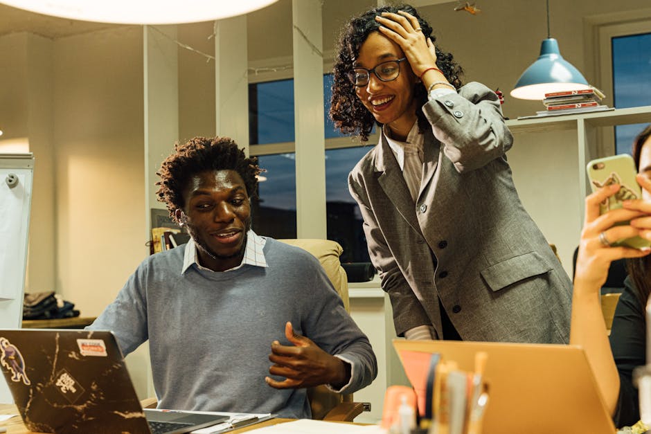 A digital representation of enthusiastic professionals collaborating as they enhance their communication processes with AI