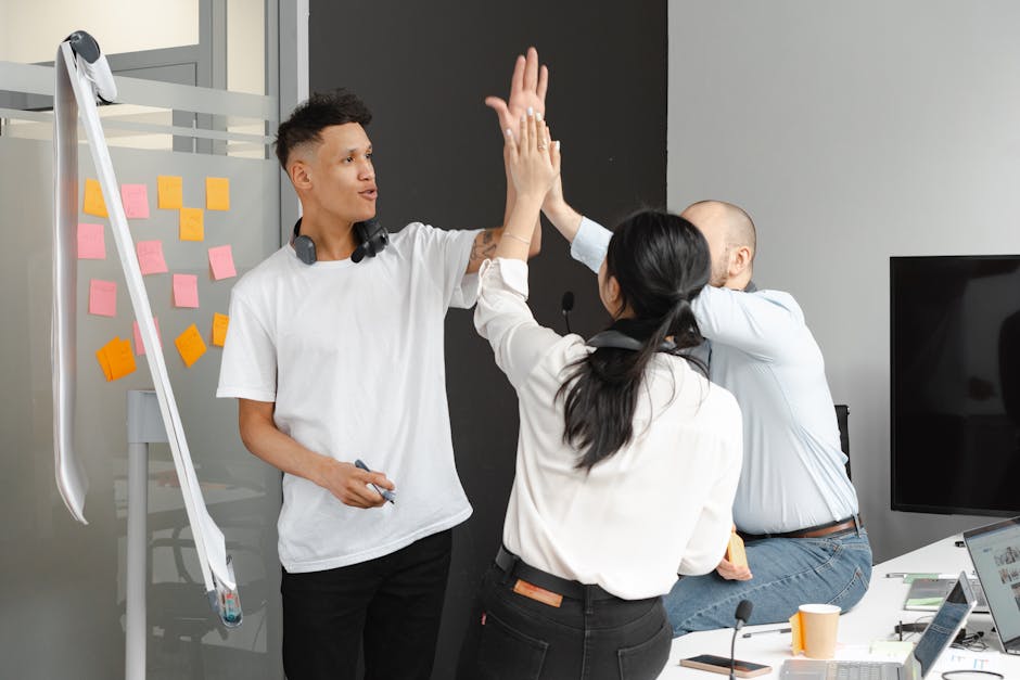 A dynamic illustration of a customer support center with diverse representatives engaging in calls, showcasing advanced technology.