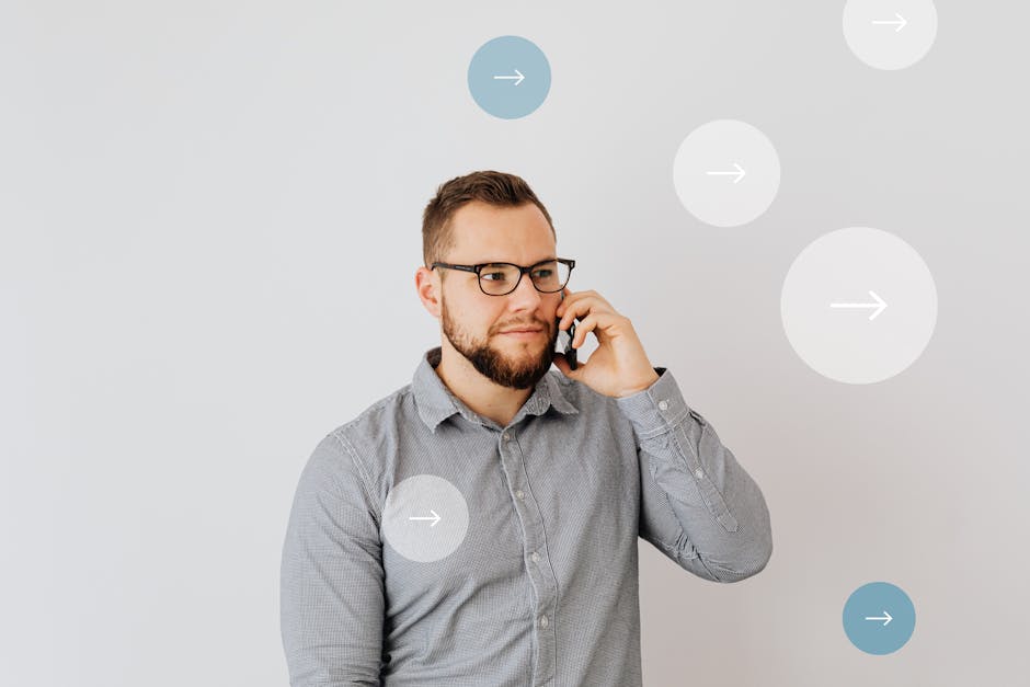 A graphic showing the connection between cell phone and landline systems in a dynamic way, featuring arrows illustrating the portability process.