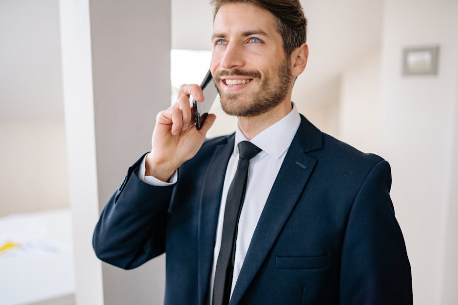 A vibrant, modern office scene showing a businessperson confidently making a call with Google Voice, emphasizing the importance of branded communication.