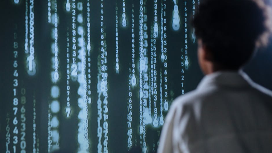 A futuristic reception area with a digital AI interface assisting clients while a human staff member collaborates in the background.
