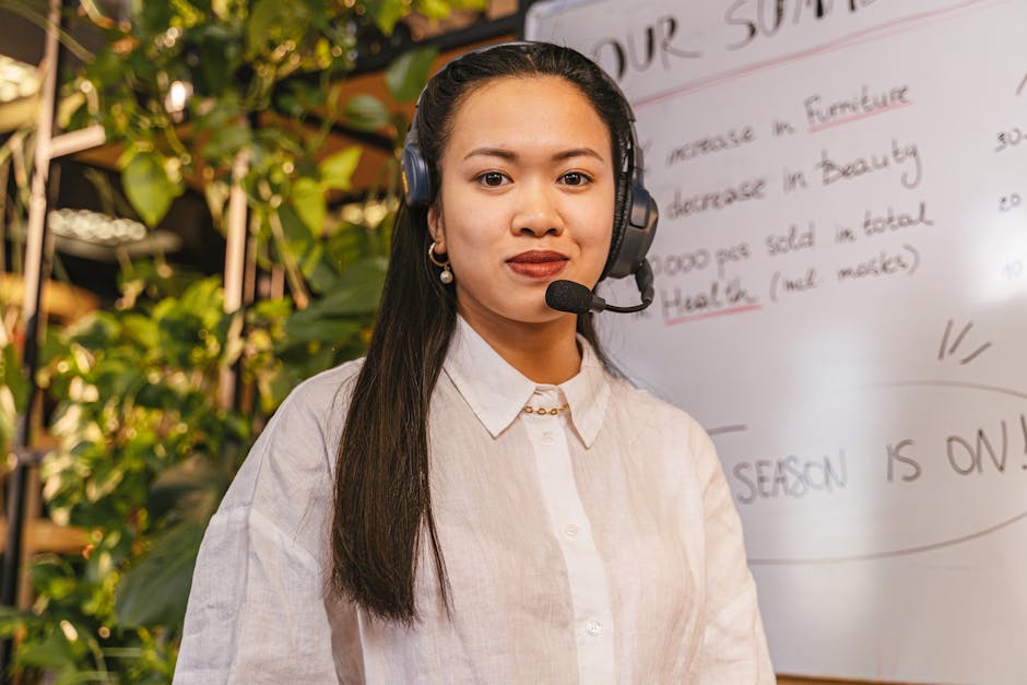 An image depicting a modern office environment where AI tools are enhancing customer interaction, showing a blend of technology and engagement.