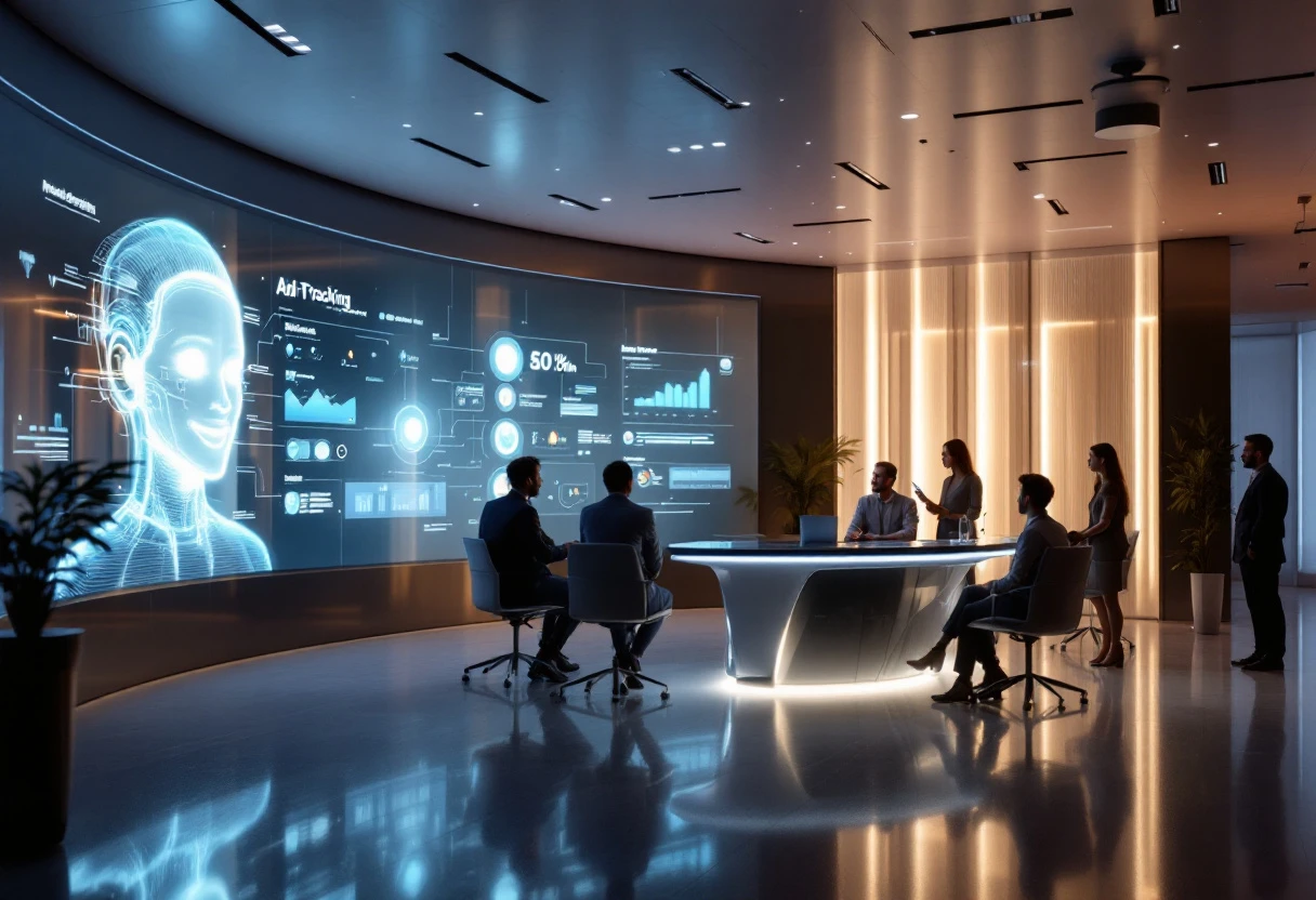 Teams engaging with clients using an AI receptionist system, showcasing interaction and lead tracking on digital devices.