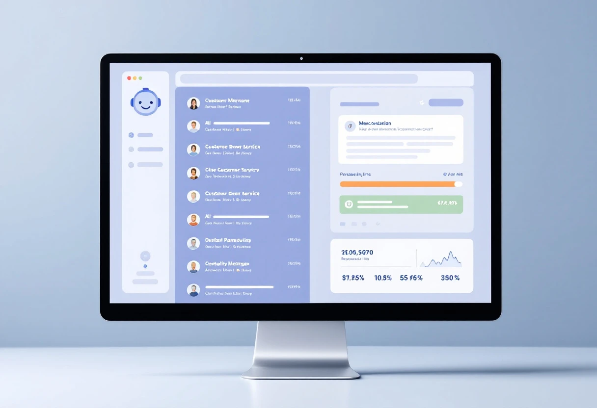 An image of a professional-looking AI interface on a computer screen showing customer service inquiries being processed.