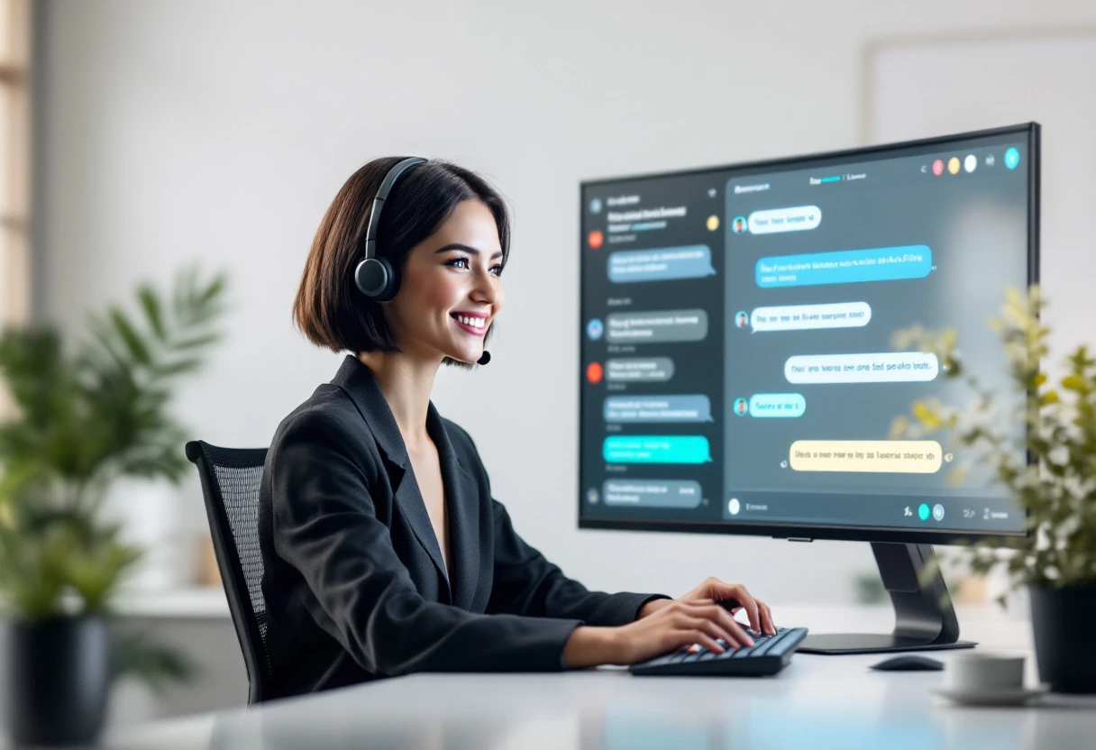 An AI receptionist engaging with a customer on a call, with a screen displaying context-specific texting workflows in action.