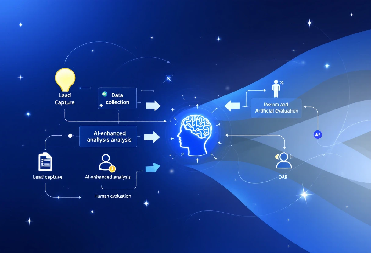 An infographic illustrating the lead qualification workflow and the role of AI in enhancing communication and data integration.