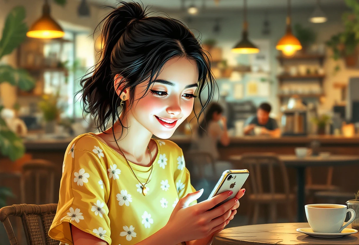 A vibrant image depicting a customer texting a business for information, with SMS interactions illustrated on a mobile screen filled with friendly responses.