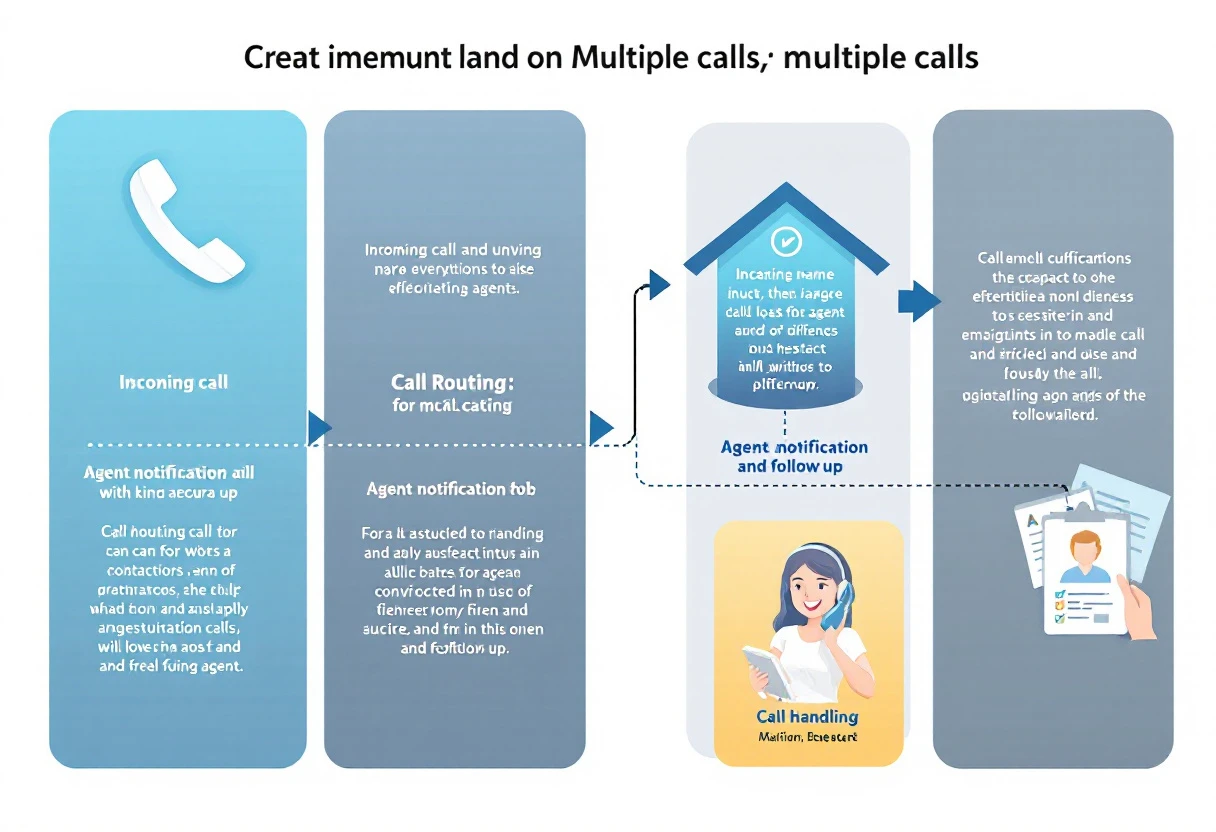 A flowchart illustrating the seamless handling of multiple calls in a real estate setting, highlighting the steps from an incoming call through to agent notification and follow-up.