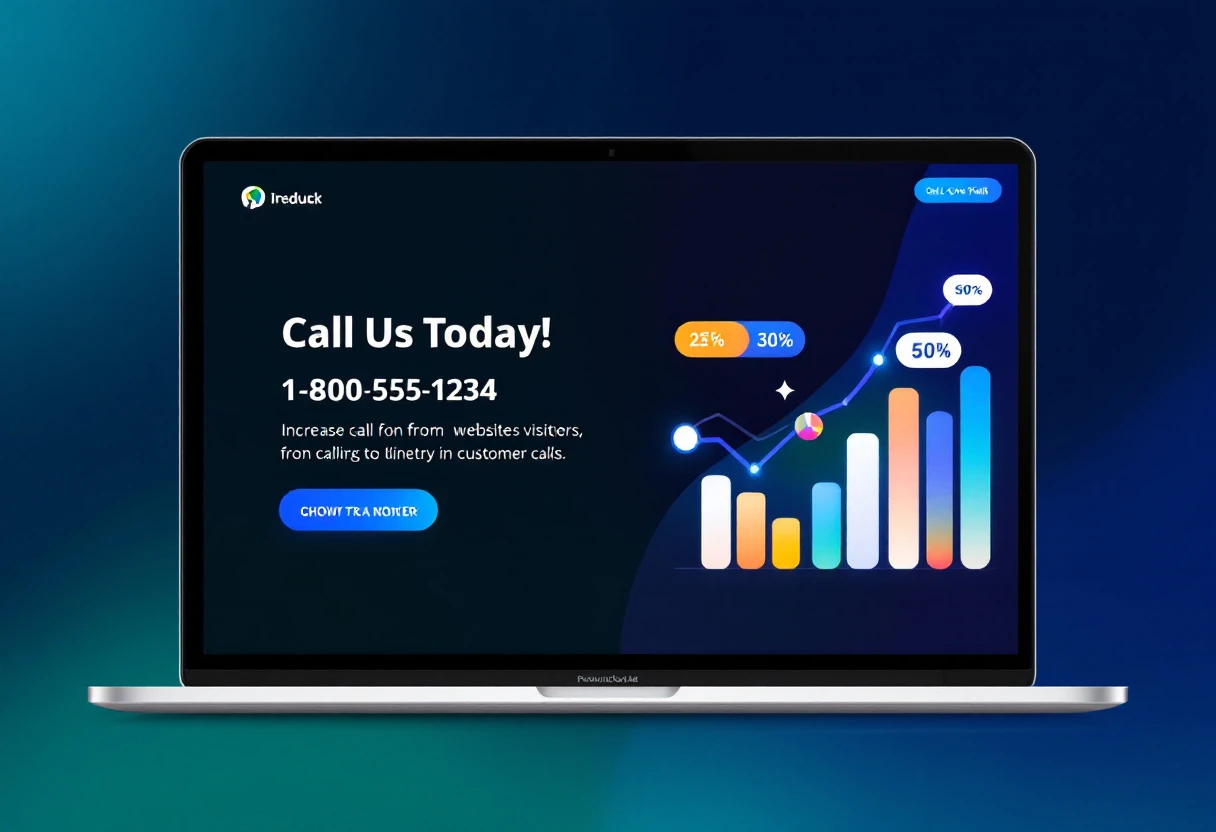 A visual showing a local business phone number on a website with increasing call metrics illustrated.