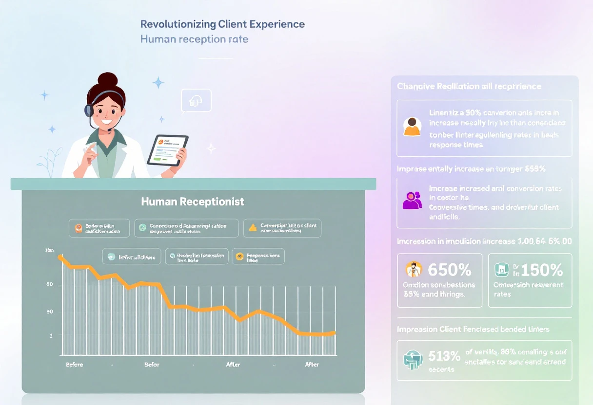 An insightful infographic showing the increase in client satisfaction and conversion rates before and after using an AI receptionist in a law firm.