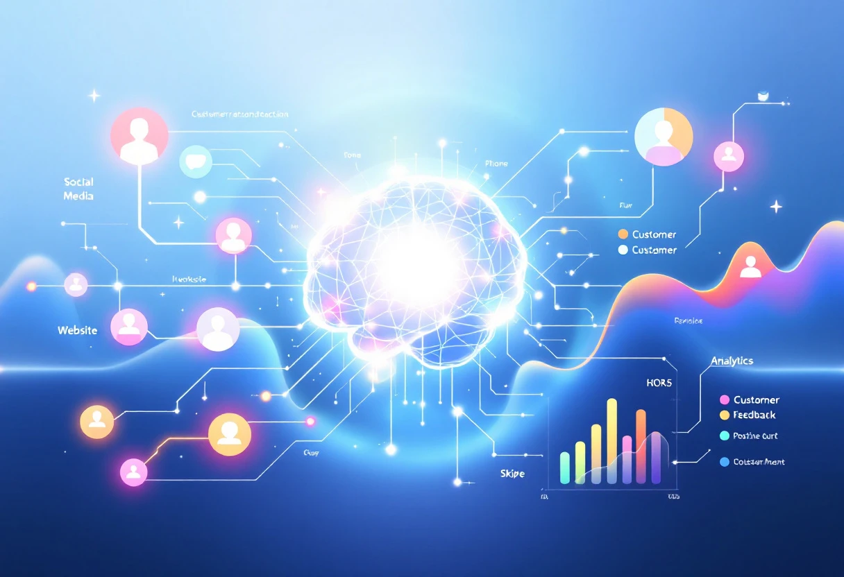 An infographic illustrating how analytics transform customer interactions into actionable insights, featuring graphs and data visuals.
