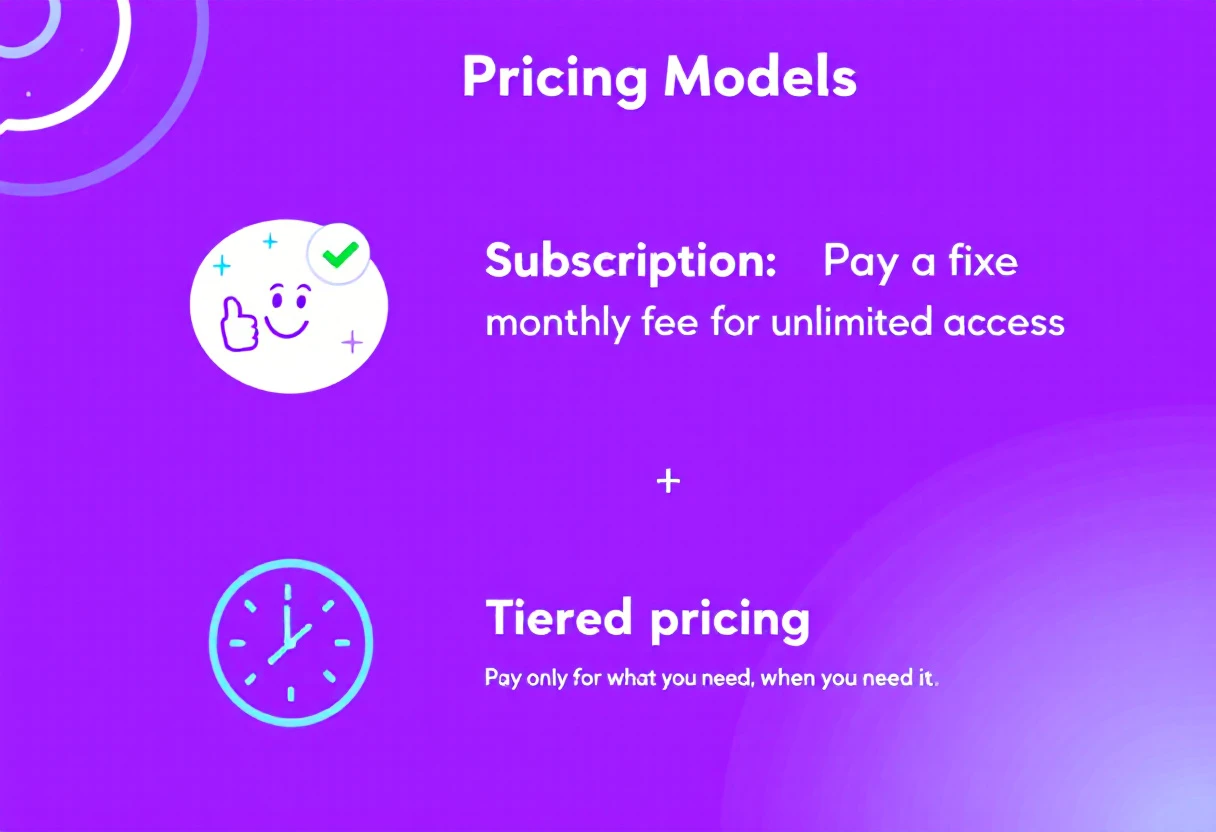Design a graphic showing different pricing models like subscription, pay-per-use, and tiered pricing with positive customer feedback icons.