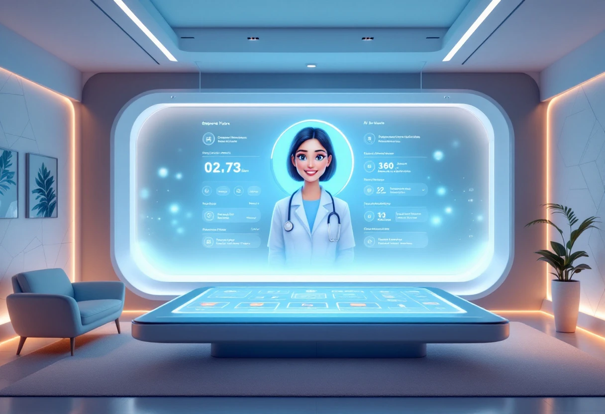 A friendly healthcare environment showcasing a digital interface where patients easily schedule their appointments with an AI assistant, emphasizing convenience and modern technology.