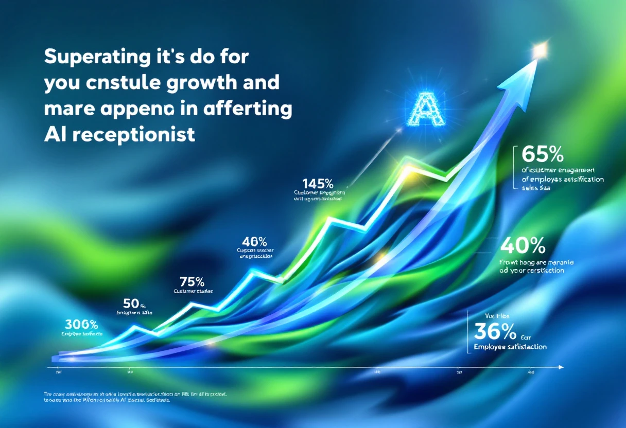 A vibrant infographic showing the growth trajectory of a company after implementing a white label AI receptionist, with stats highlighting increased customer engagement and sales.