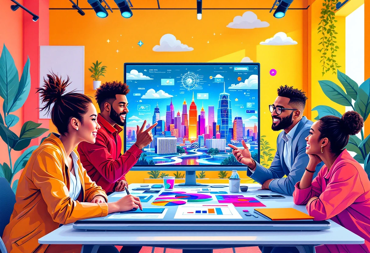 Illustration of a diverse sales team utilizing AI technology to manage leads seamlessly.