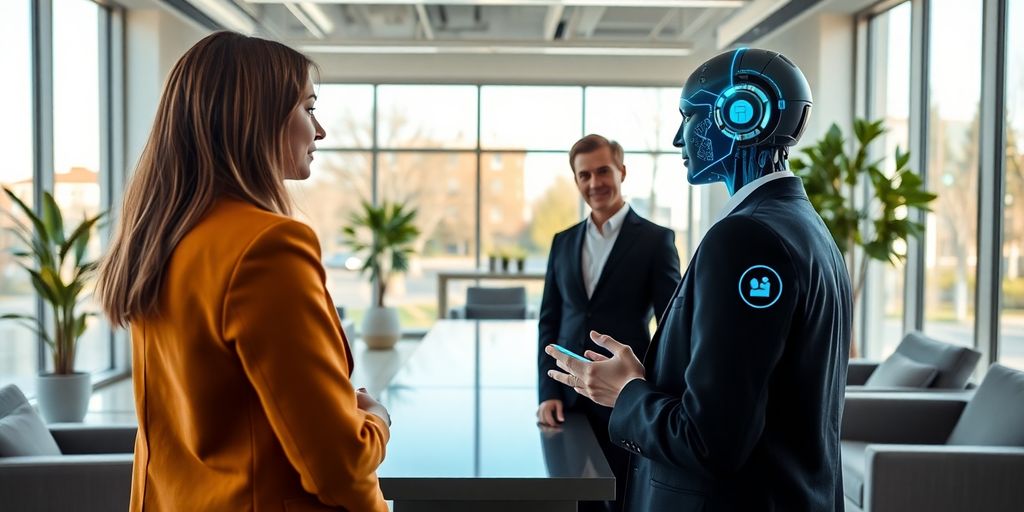 AI receptionist in a modern real estate office.