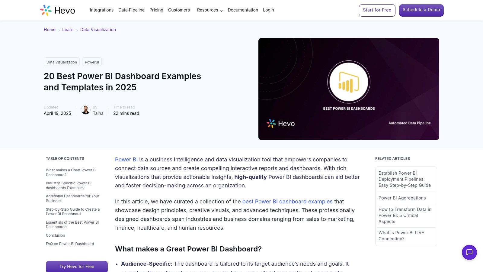 Hevo Data Power BI Dashboard Examples