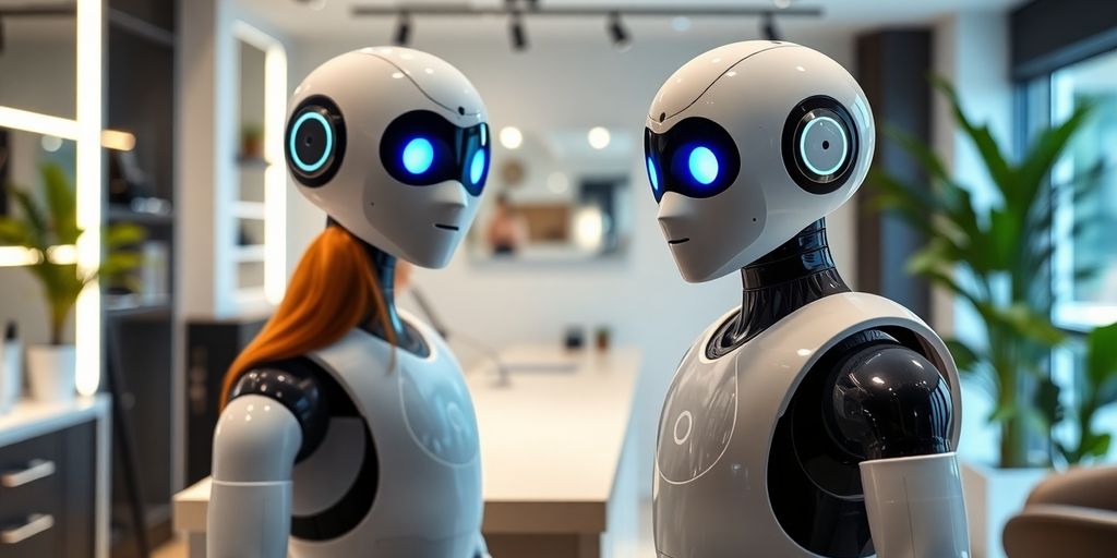 AI receptionist greeting salon customer