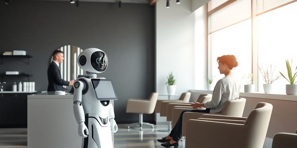 AI receptionist greeting salon customer
