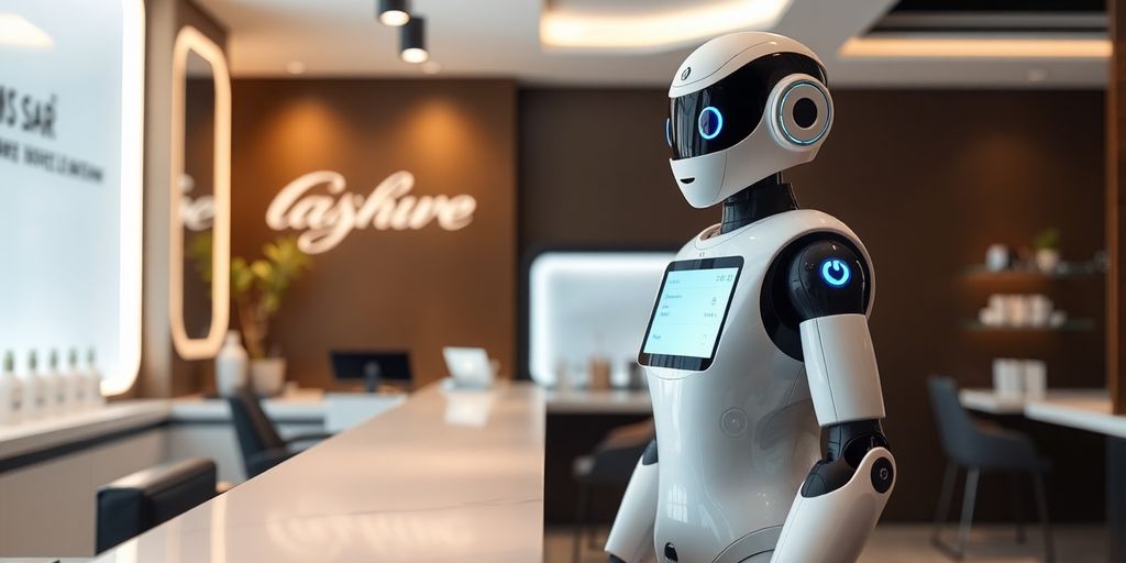 AI receptionist greeting clients at a lash bar.
