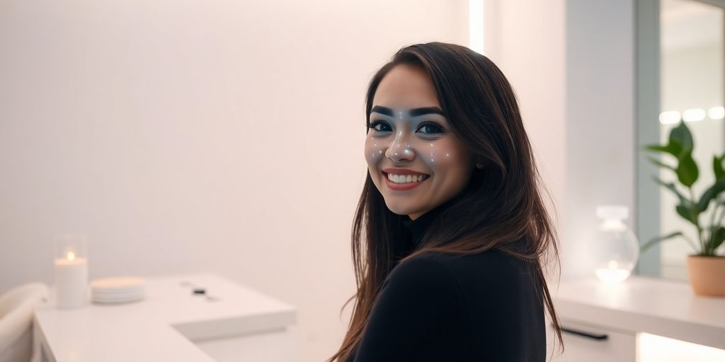 AI receptionist greeting lash bar client.