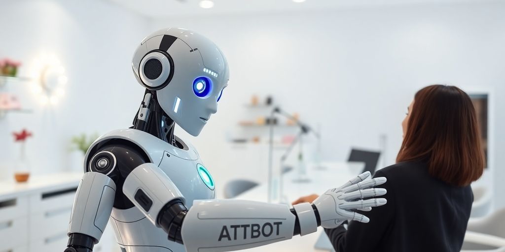 AI receptionist greeting customer in modern nail salon