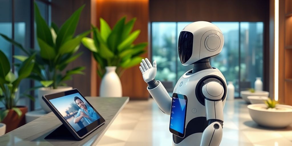 AI receptionist greeting spa client.