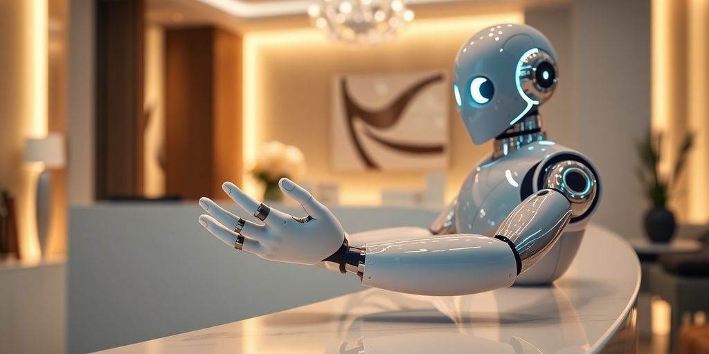 AI receptionist greeting clients in modern medspa.