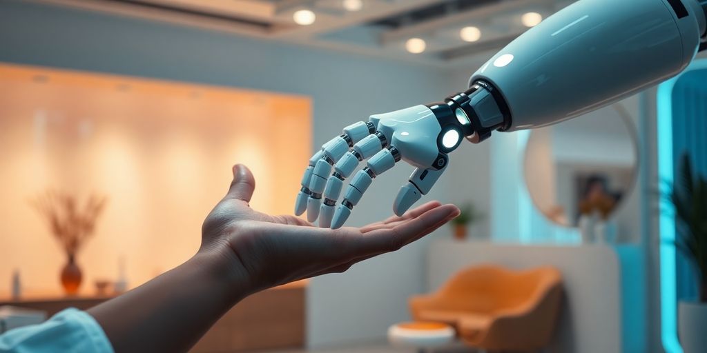 AI receptionist helping client.