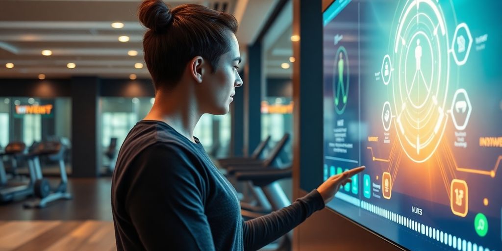 Gym member interacting with AI interface.