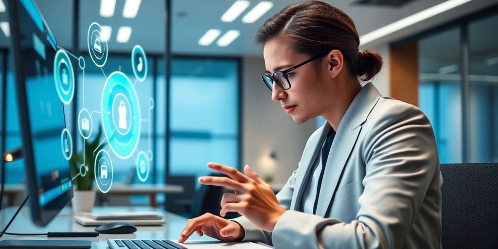AI bot assisting immigration lawyer at desk.