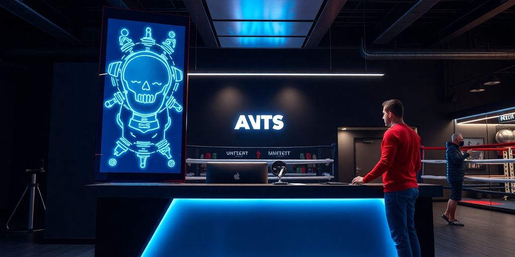 Boxing gym front desk with AI interface.