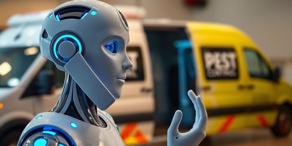 AI robot assisting pest control service.