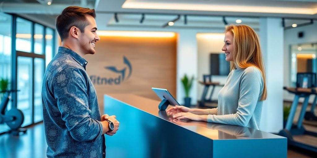 AI assistant interacting with fitness studio clients.