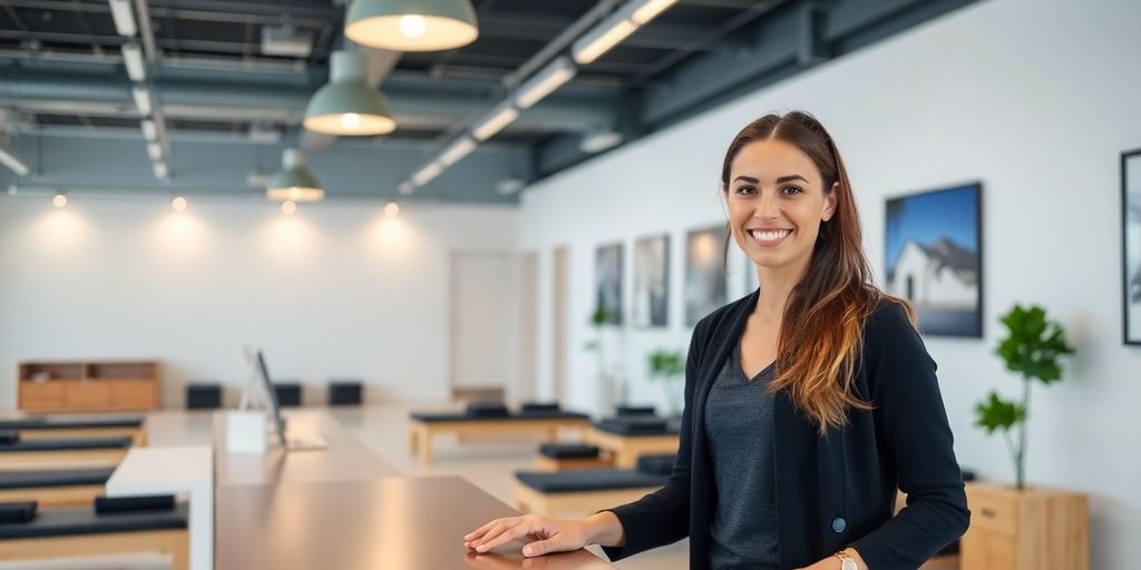 Pilates studio front desk with AI assistance.