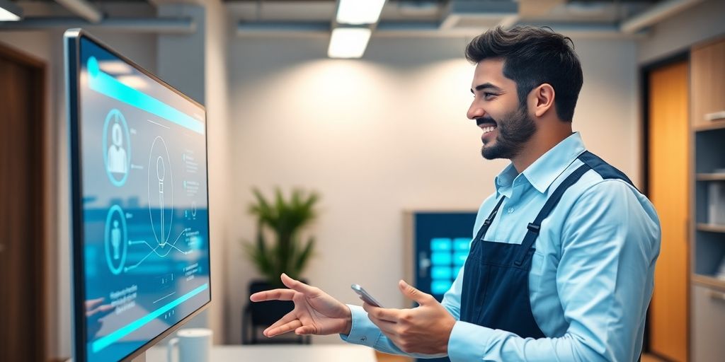 AI front desk assisting electrician.