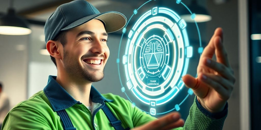 Plumber talking to AI interface.