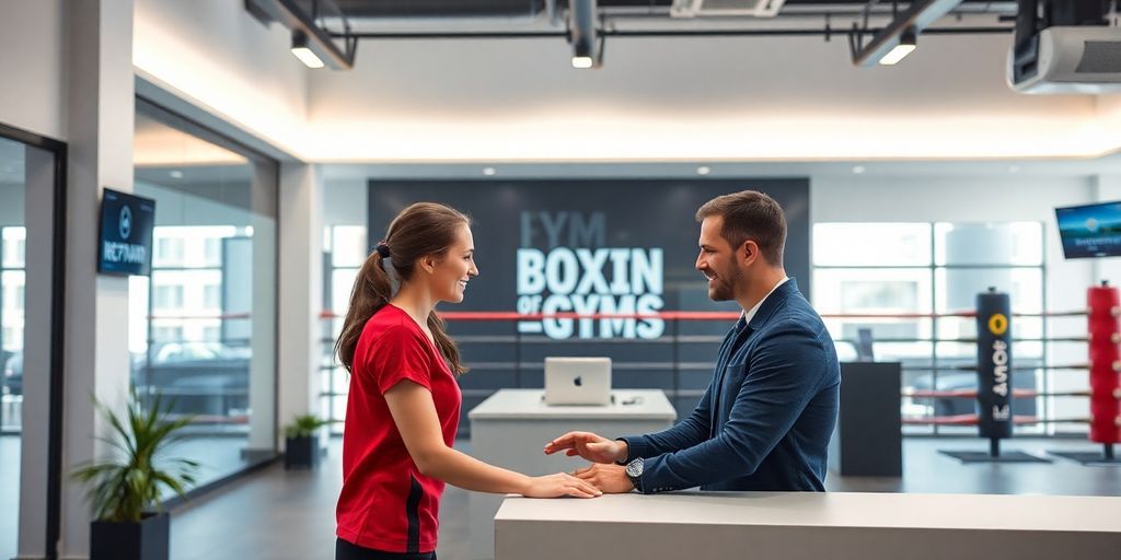 Boxing gym receptionist interacting with AI.