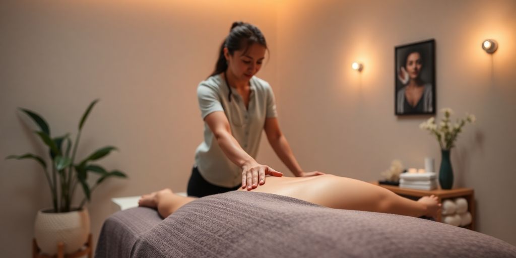 Massage therapist with a calm client.