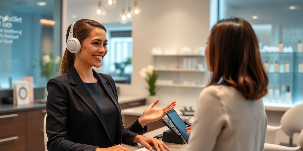 AI receptionist assisting client at nail salon.