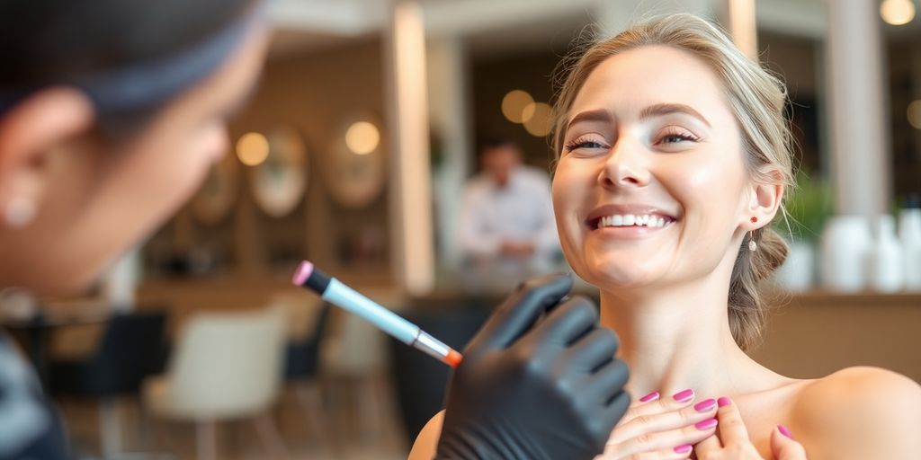Woman receiving a nail treatment.