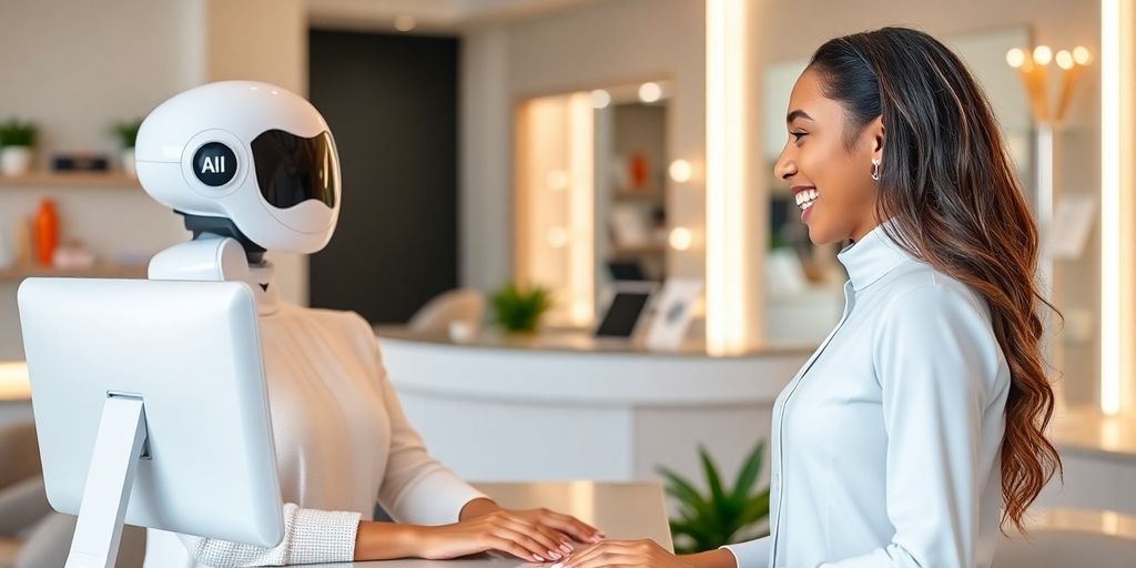 AI receptionist assisting a client at a nail salon.