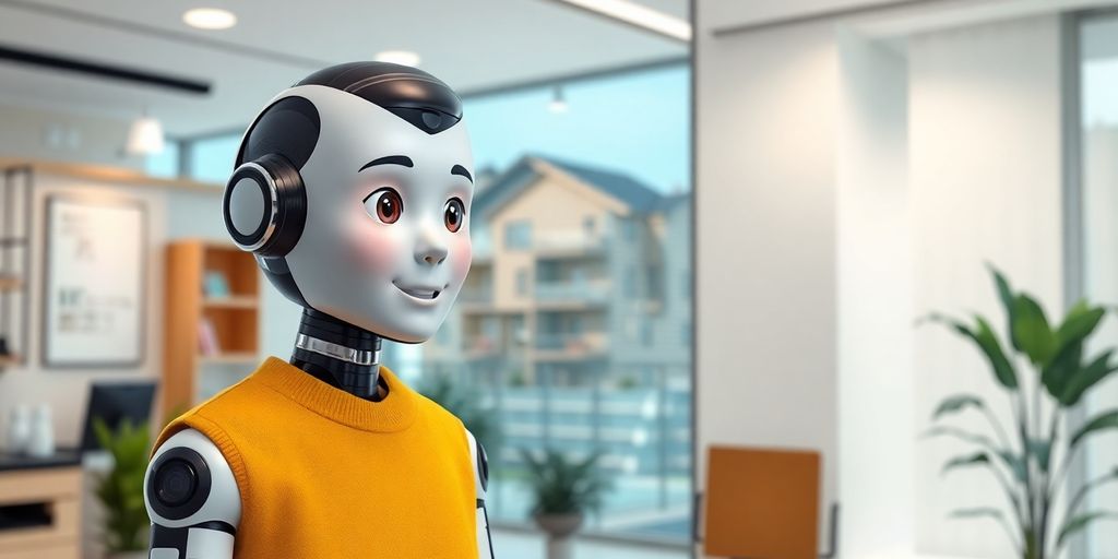 AI assistant helping a smiling real estate agent.