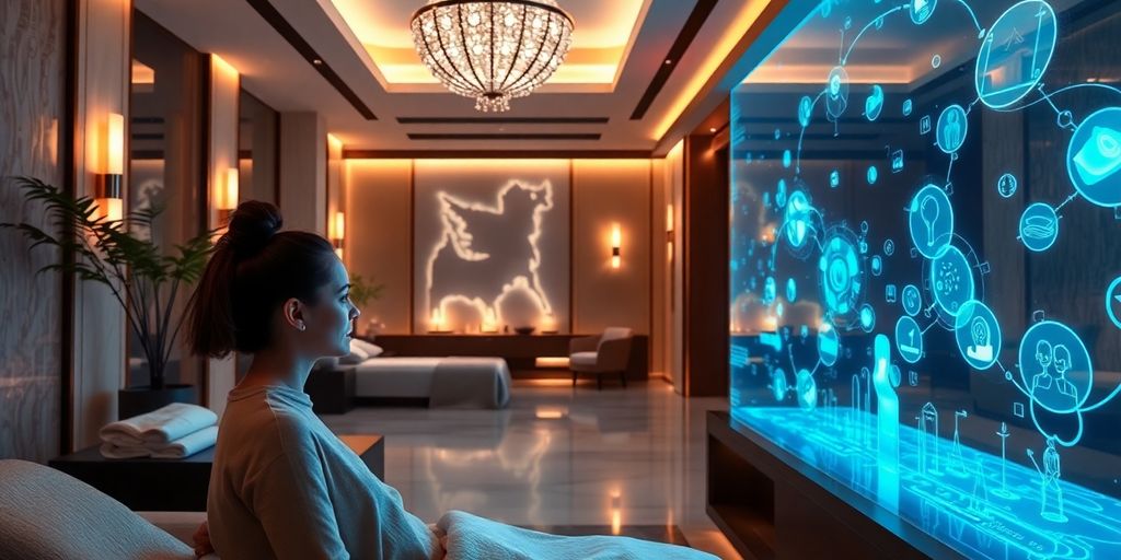 Spa client interacting with a digital interface.