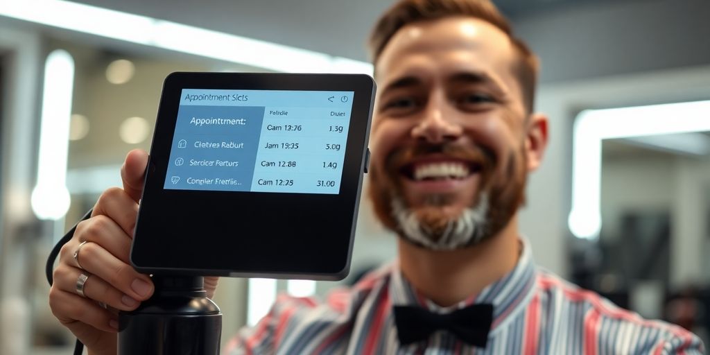 Barber using AI receptionist for appointments.