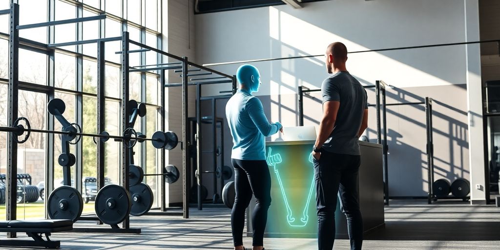 CrossFit gym with AI receptionist hologram